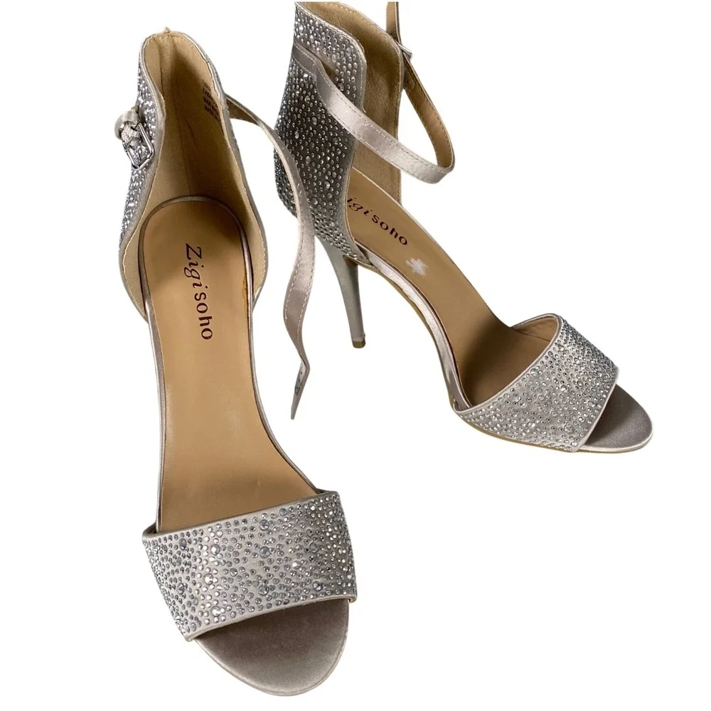 Zigi Soho Tariff Champagne Rhinestone Ankle Strap‎ Stiletto Heels Womens 8.5 SU